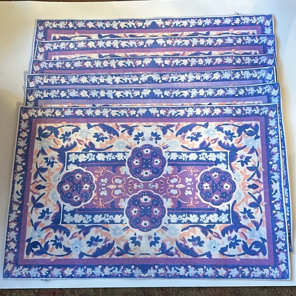 6 Cotton Pastel lavender, blue, peach & white place mats by Bloomingdales - Picture 1 of 7